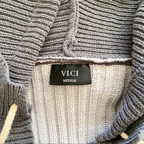 (VICI) gray cream colorblock patchwork knit cardigan jacket - Picture 12 of 13